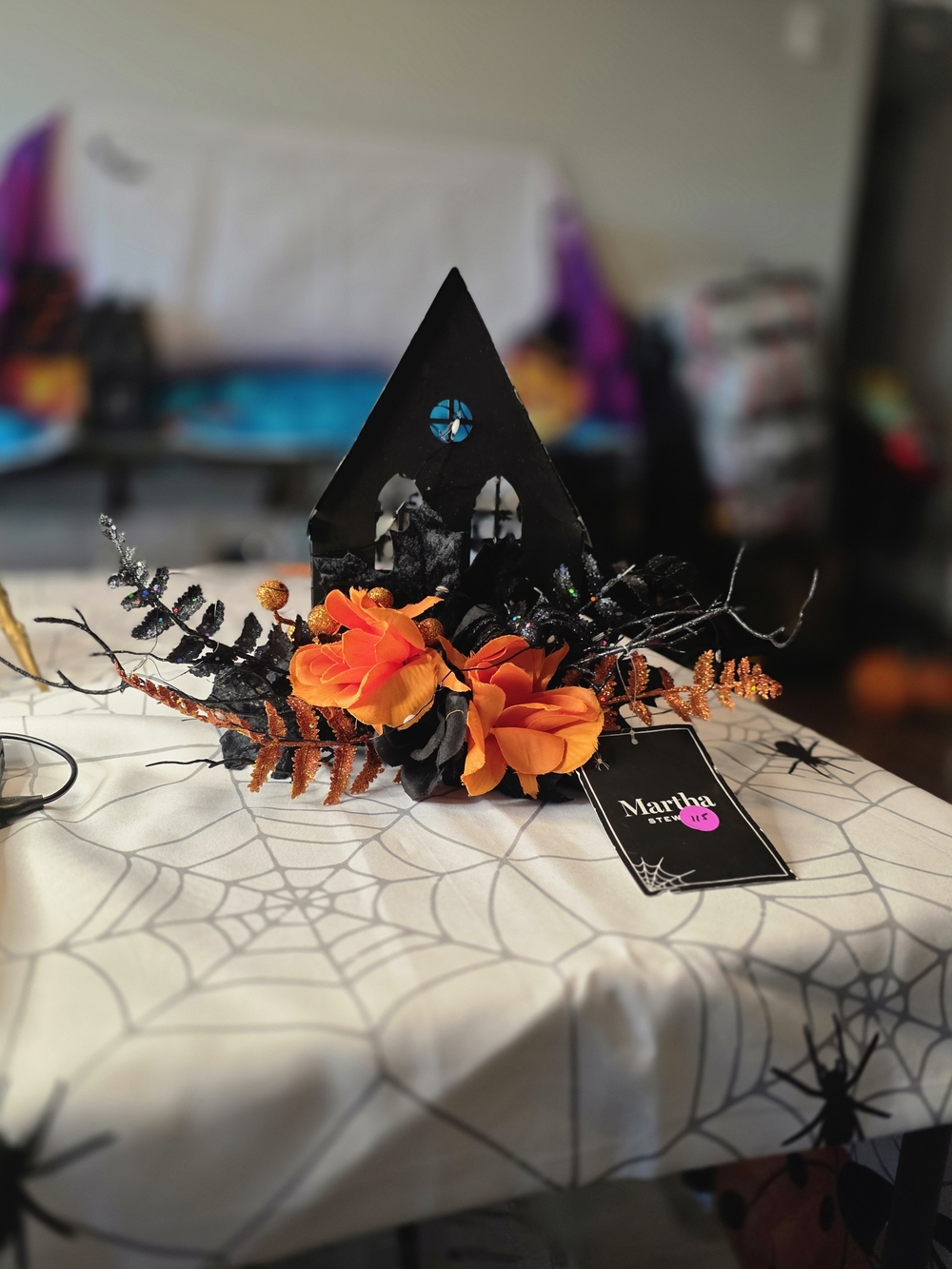 Martha Stewart Halloween Orange & Black Haunterhouse Floral Decor With Lights